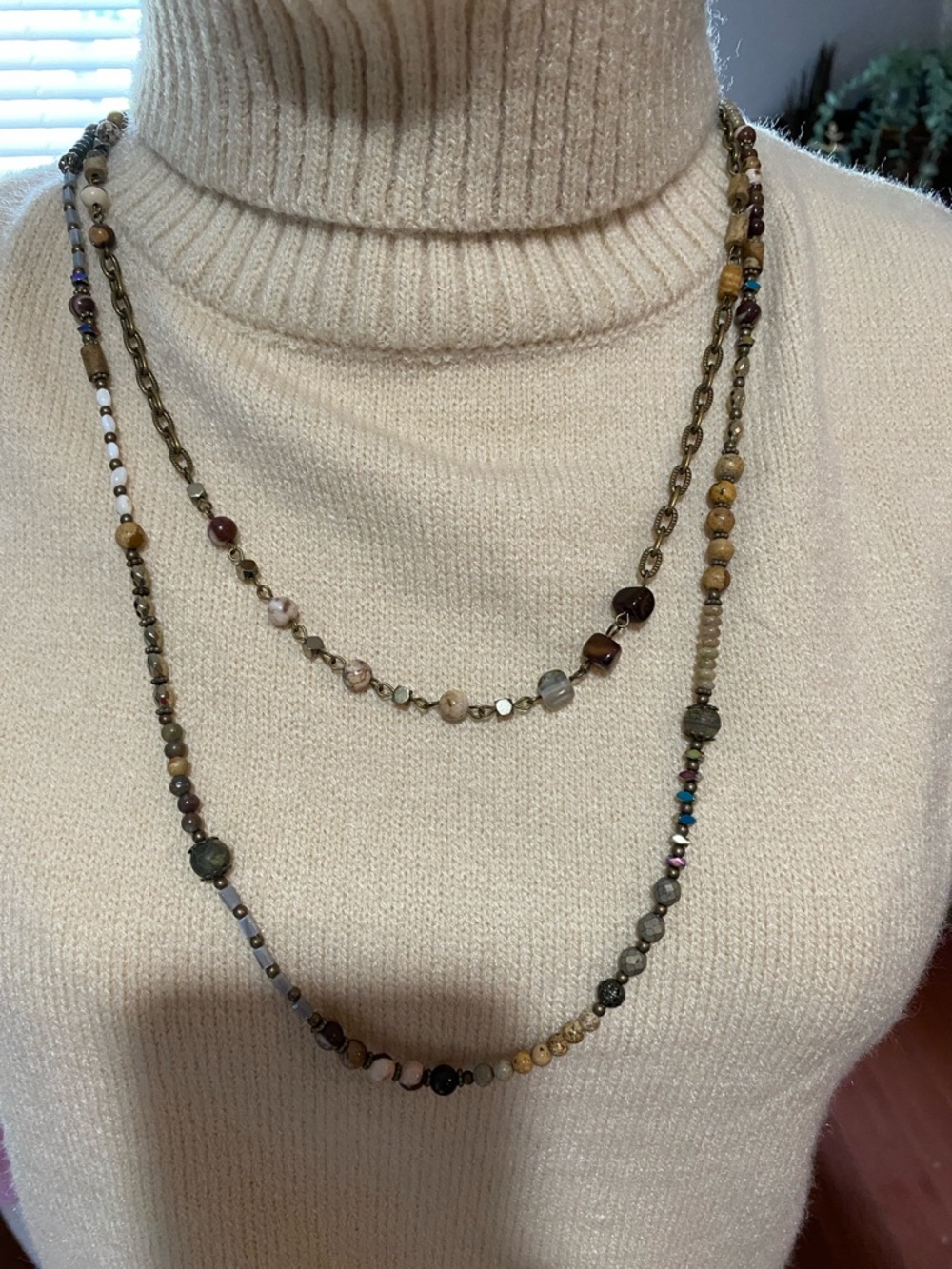 Jenna Multi-Strand Beaded Necklace - Neutral Gemstone Tones